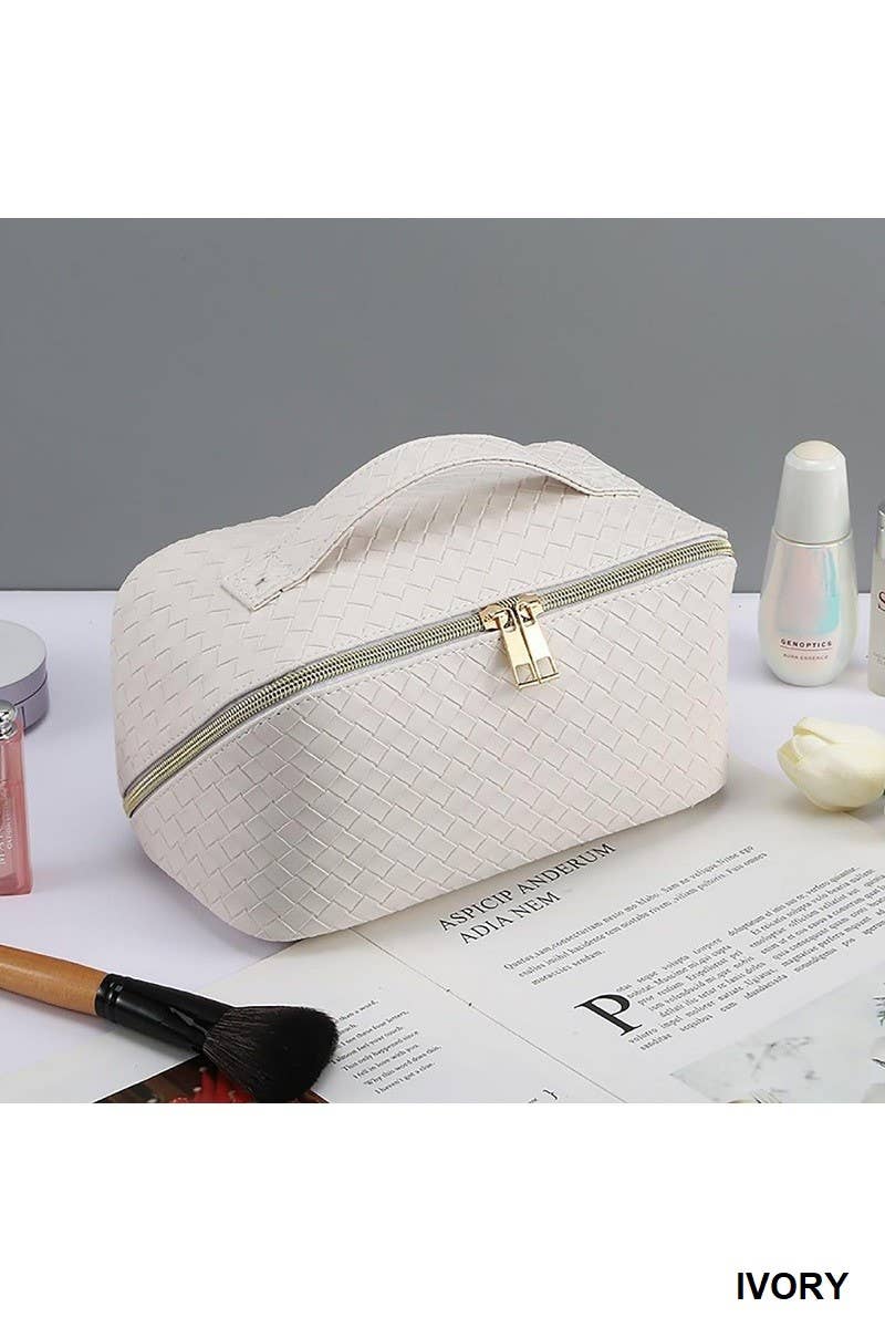 ._ SI-26420 Woven Vegan Leather Cosmetic Makeup Travel Bag