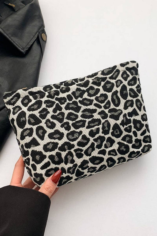 , SI-26663 Leopard Canvas Cosmetic Makeup Travel Clutch Bag