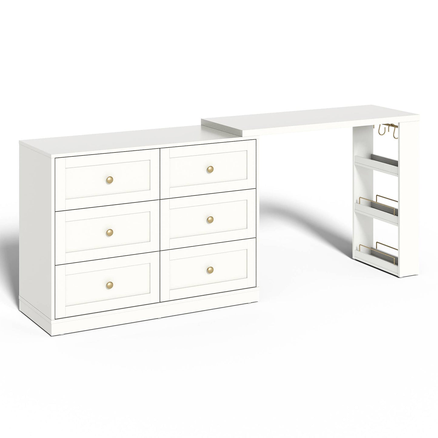 Makeup Vanity Desk with 6 Drawers, Extendable corner Vanity