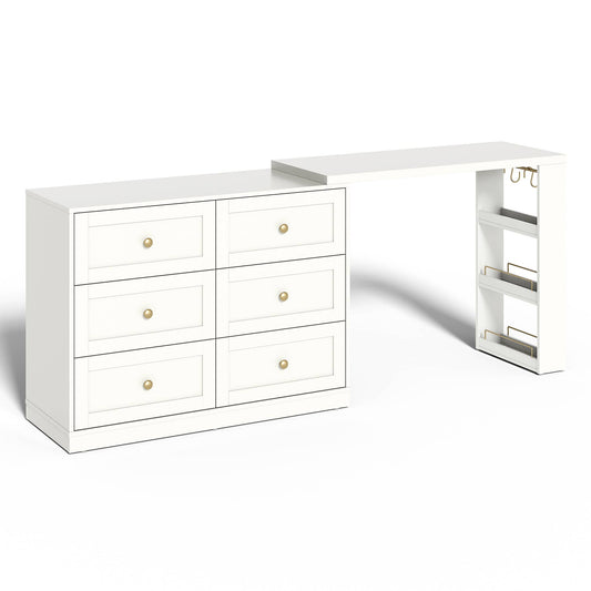 Makeup Vanity Desk with 6 Drawers, Extendable corner Vanity