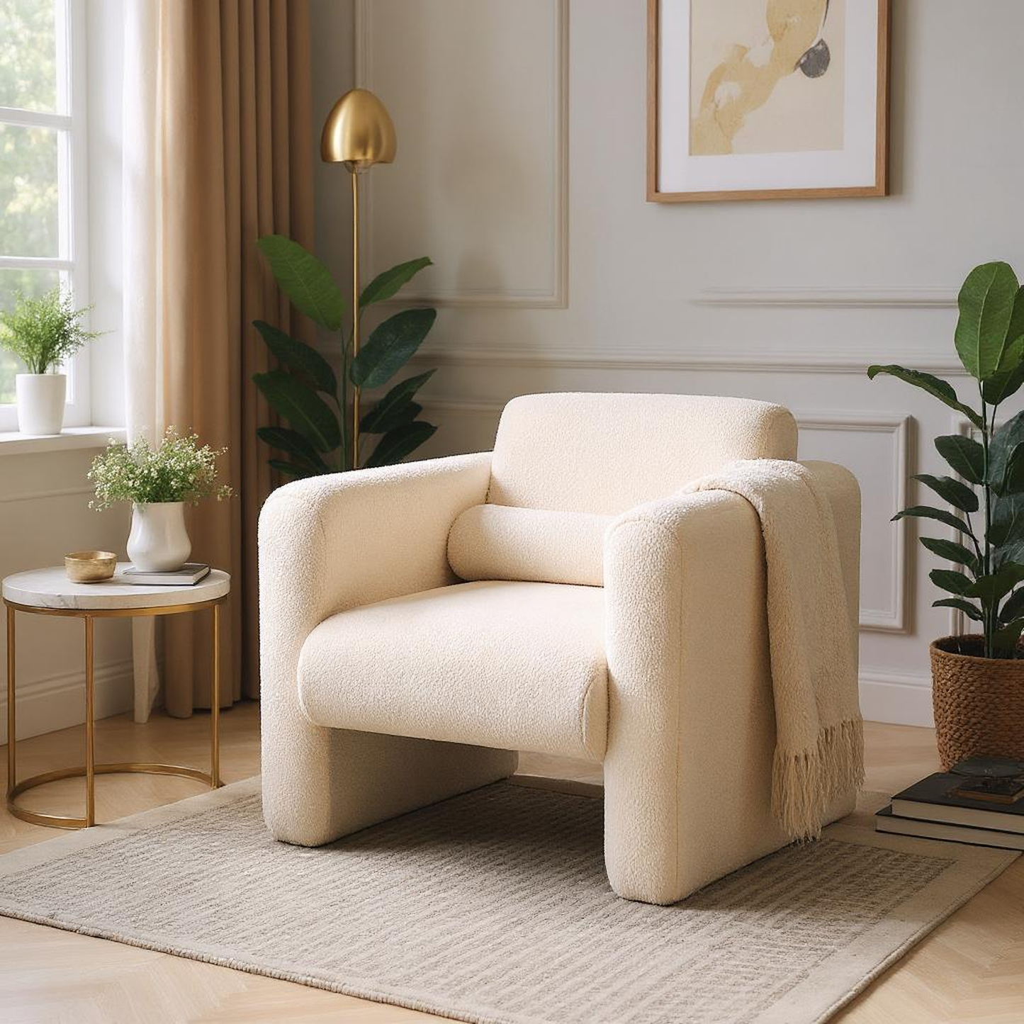 Teton Modern Lamb Fabric Upholstered Accent Chair with Pillow Armchair