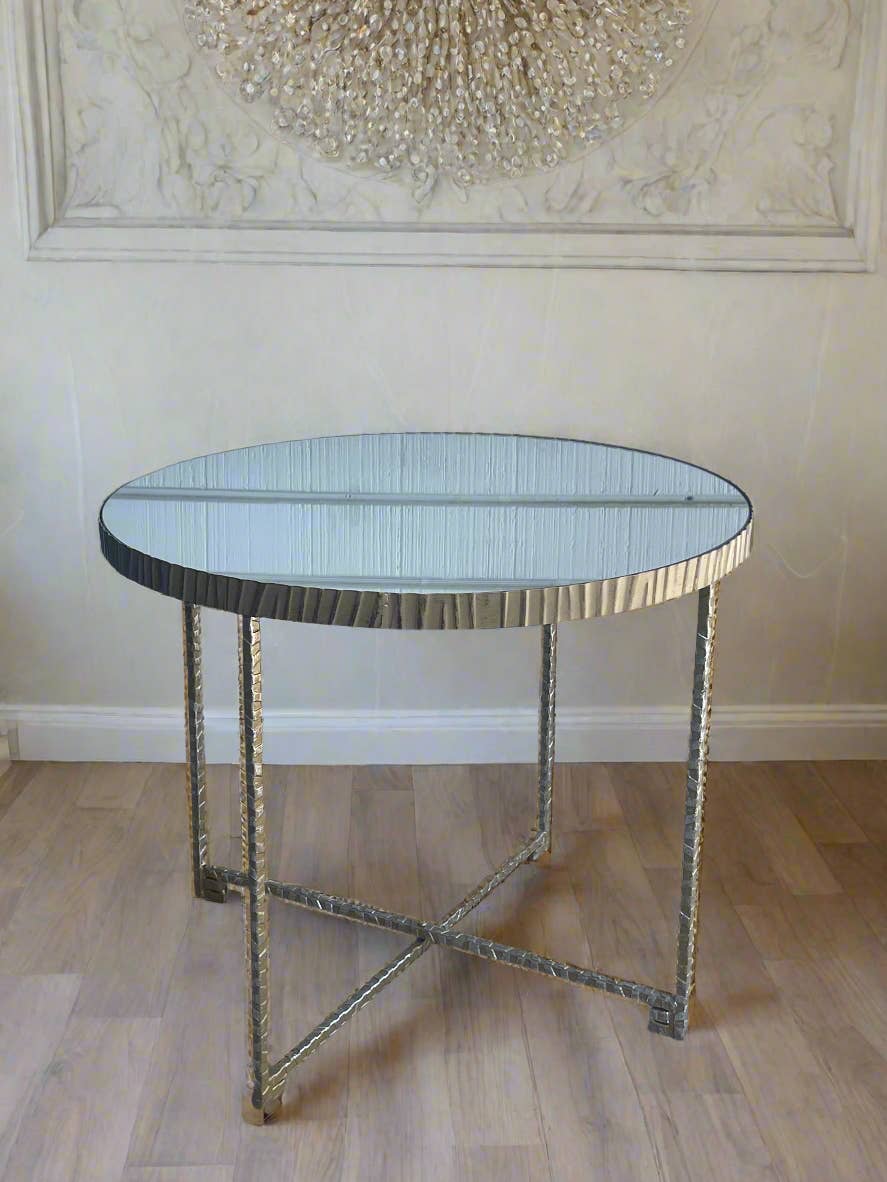 Gold Mirrored Top Round Side Table