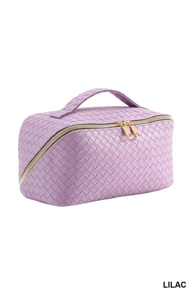 ._ SI-26420 Woven Vegan Leather Cosmetic Makeup Travel Bag
