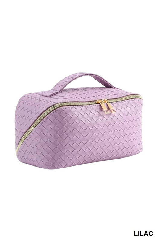 ._ SI-26420 Woven Vegan Leather Cosmetic Makeup Travel Bag