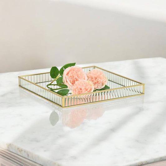 Veldra Gold Square Fluted Glass Tray