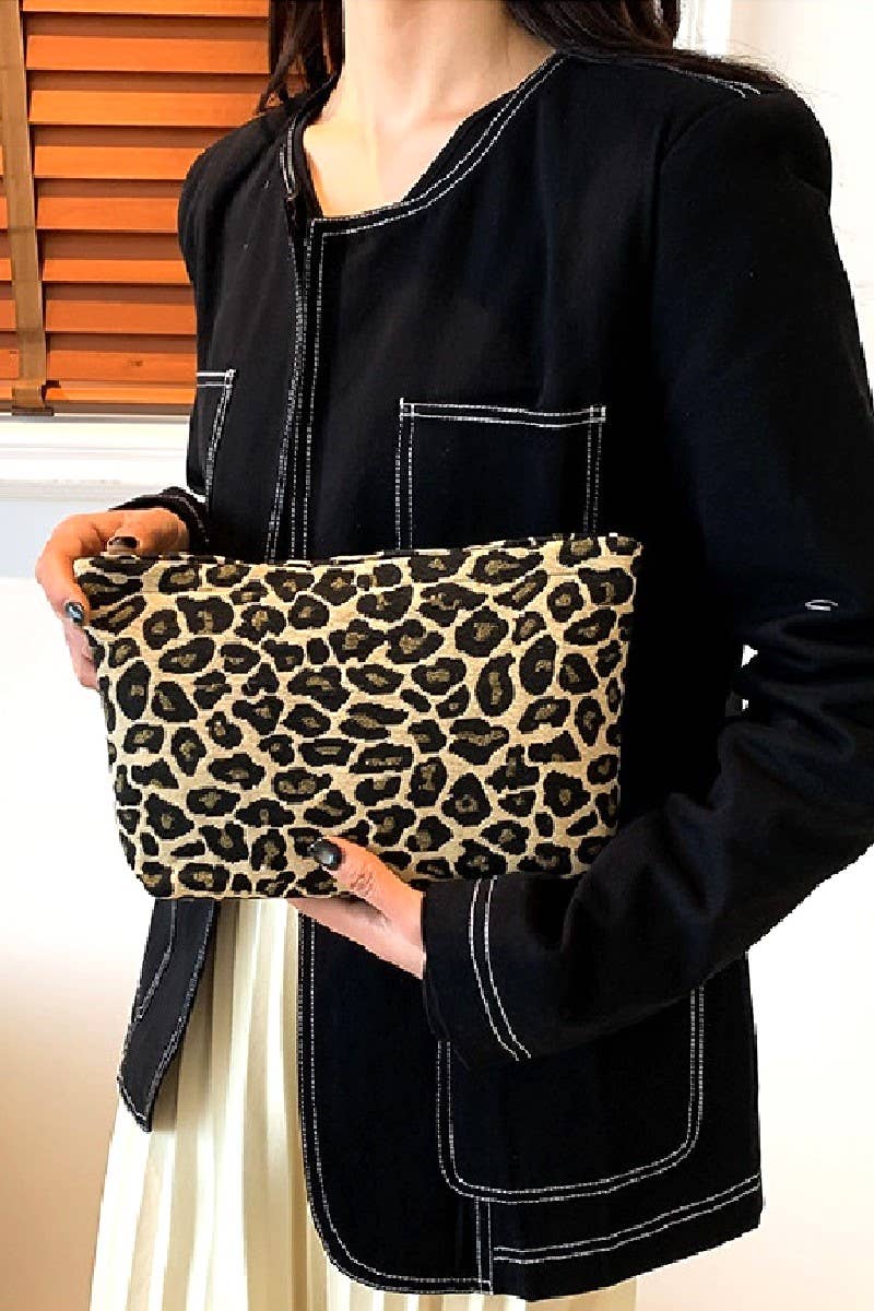 , SI-26663 Leopard Canvas Cosmetic Makeup Travel Clutch Bag