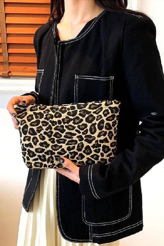 , SI-26663 Leopard Canvas Cosmetic Makeup Travel Clutch Bag