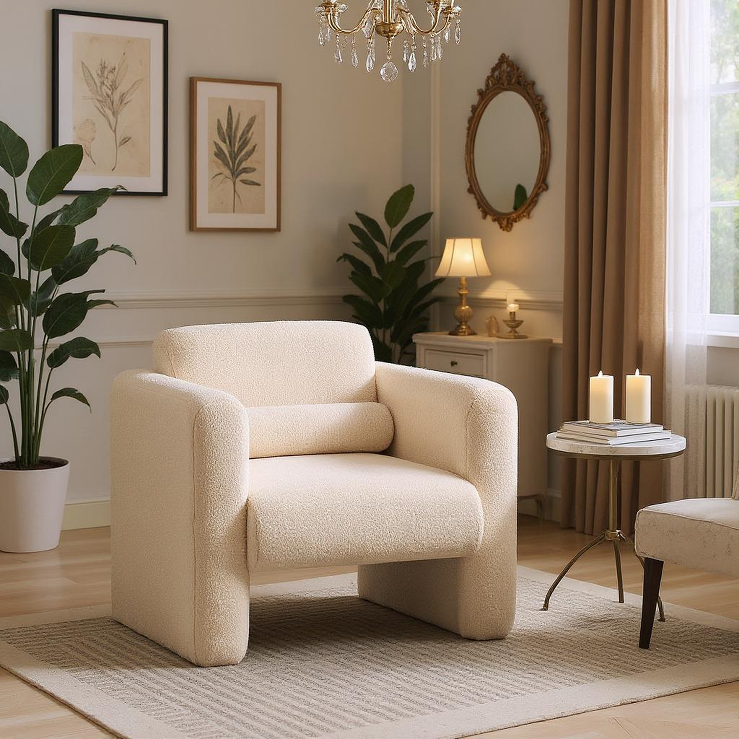 Teton Modern Lamb Fabric Upholstered Accent Chair with Pillow Armchair