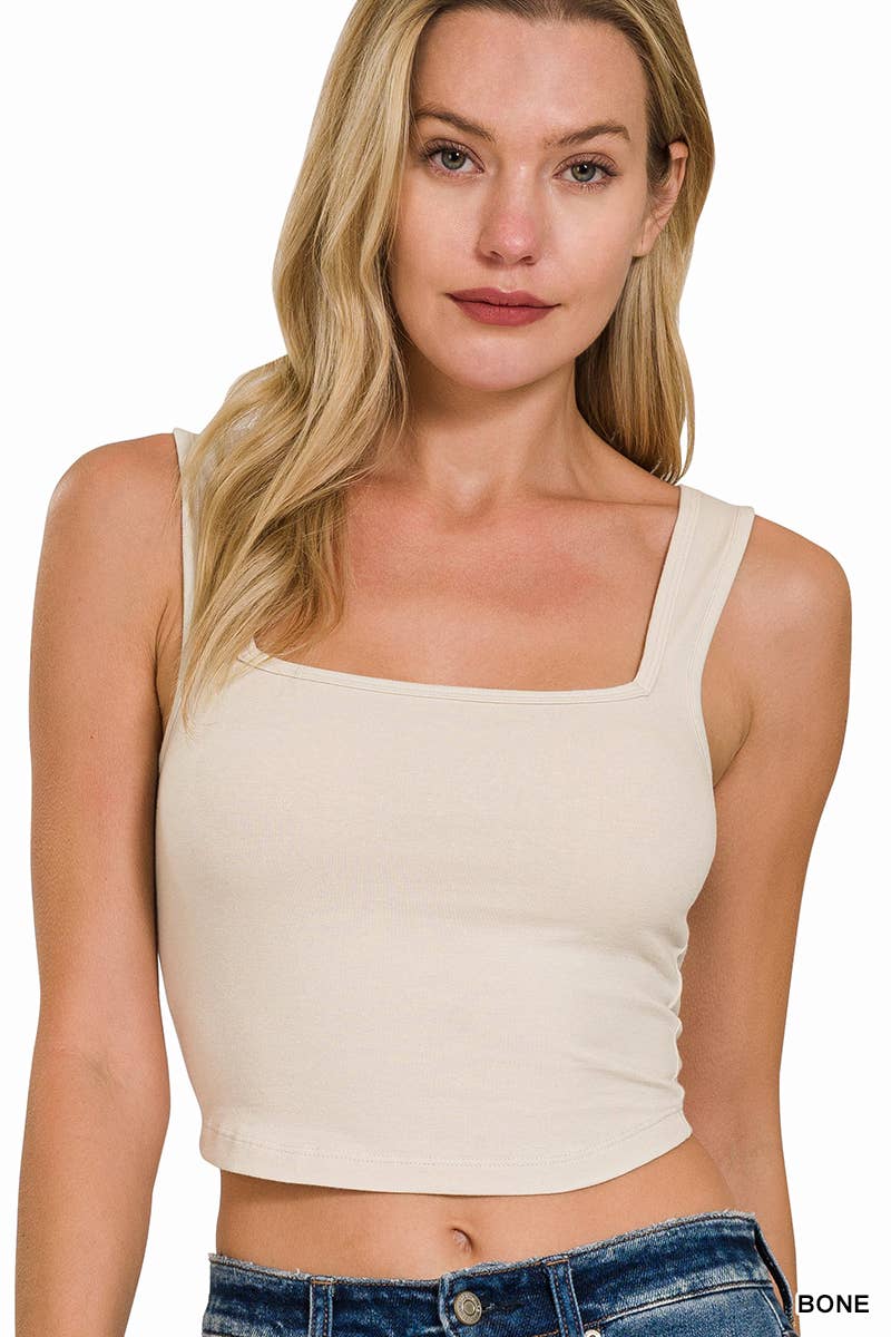 `.Cotton Square Neck Cropped Cami Top