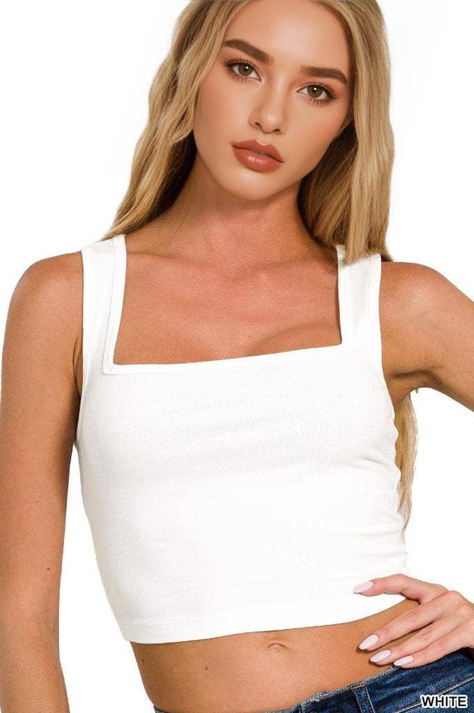 `.Cotton Square Neck Cropped Cami Top