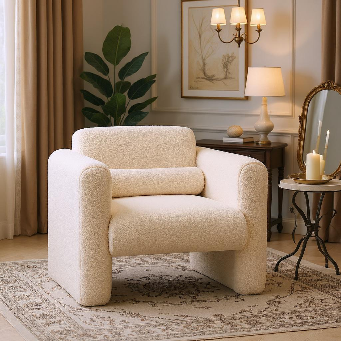 Teton Modern Lamb Fabric Upholstered Accent Chair with Pillow Armchair