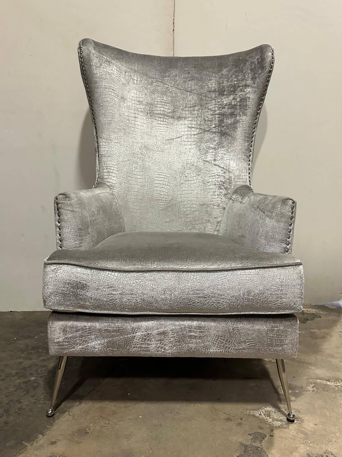 Gray upholstered tall Wingback Accent Chair