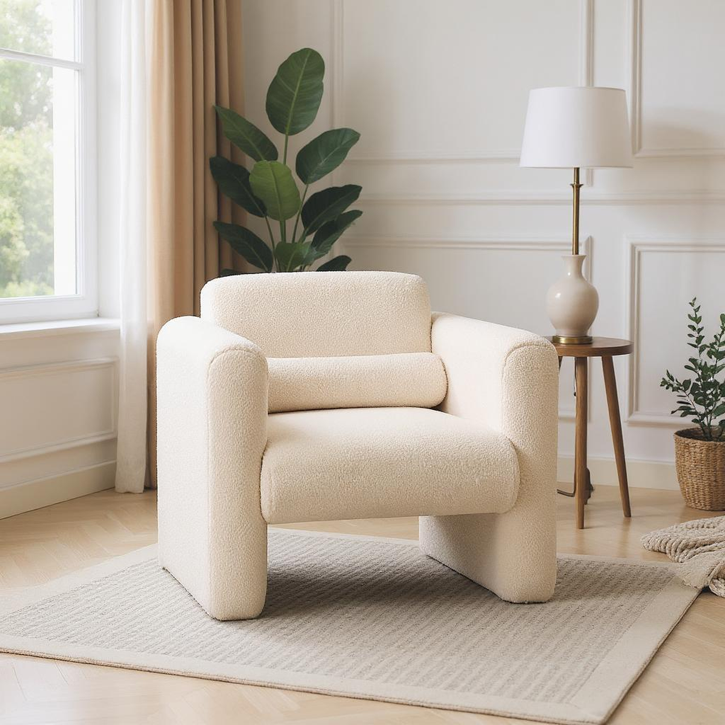 Teton Modern Lamb Fabric Upholstered Accent Chair with Pillow Armchair