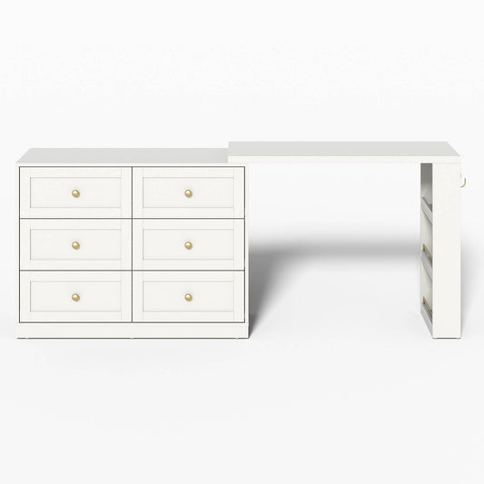 Makeup Vanity Desk with 6 Drawers, Extendable corner Vanity