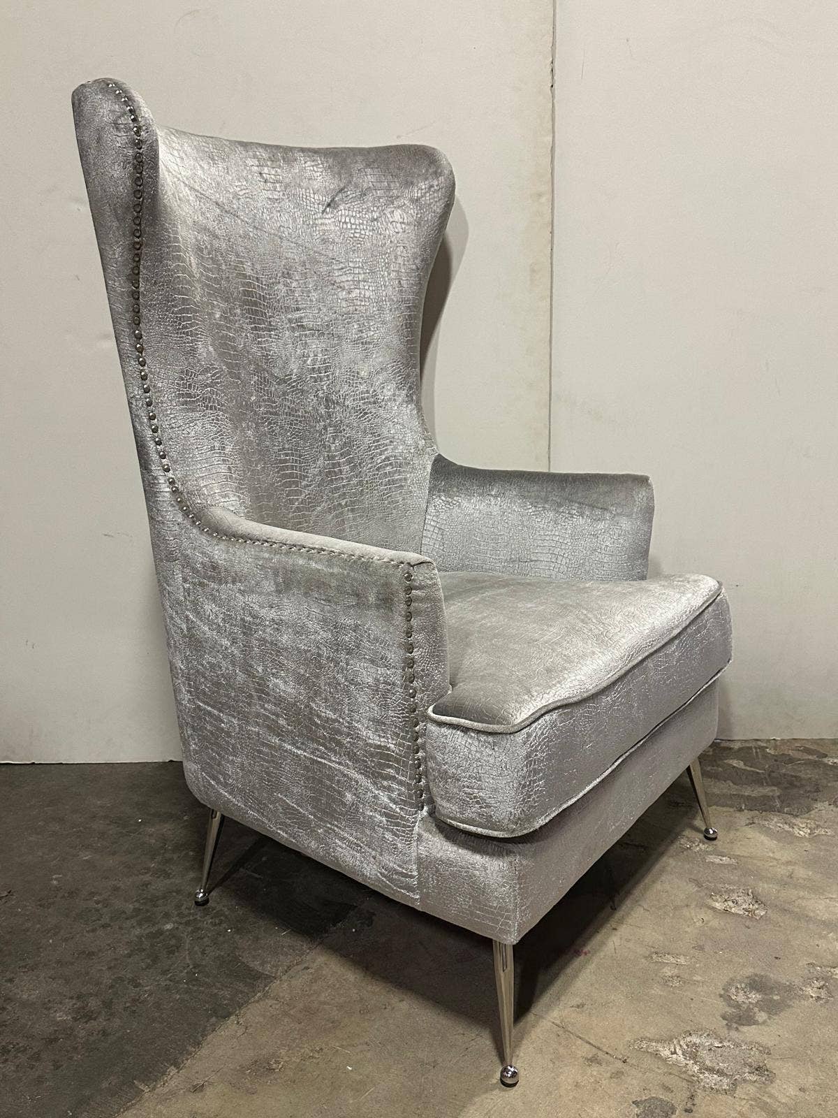 Gray upholstered tall Wingback Accent Chair