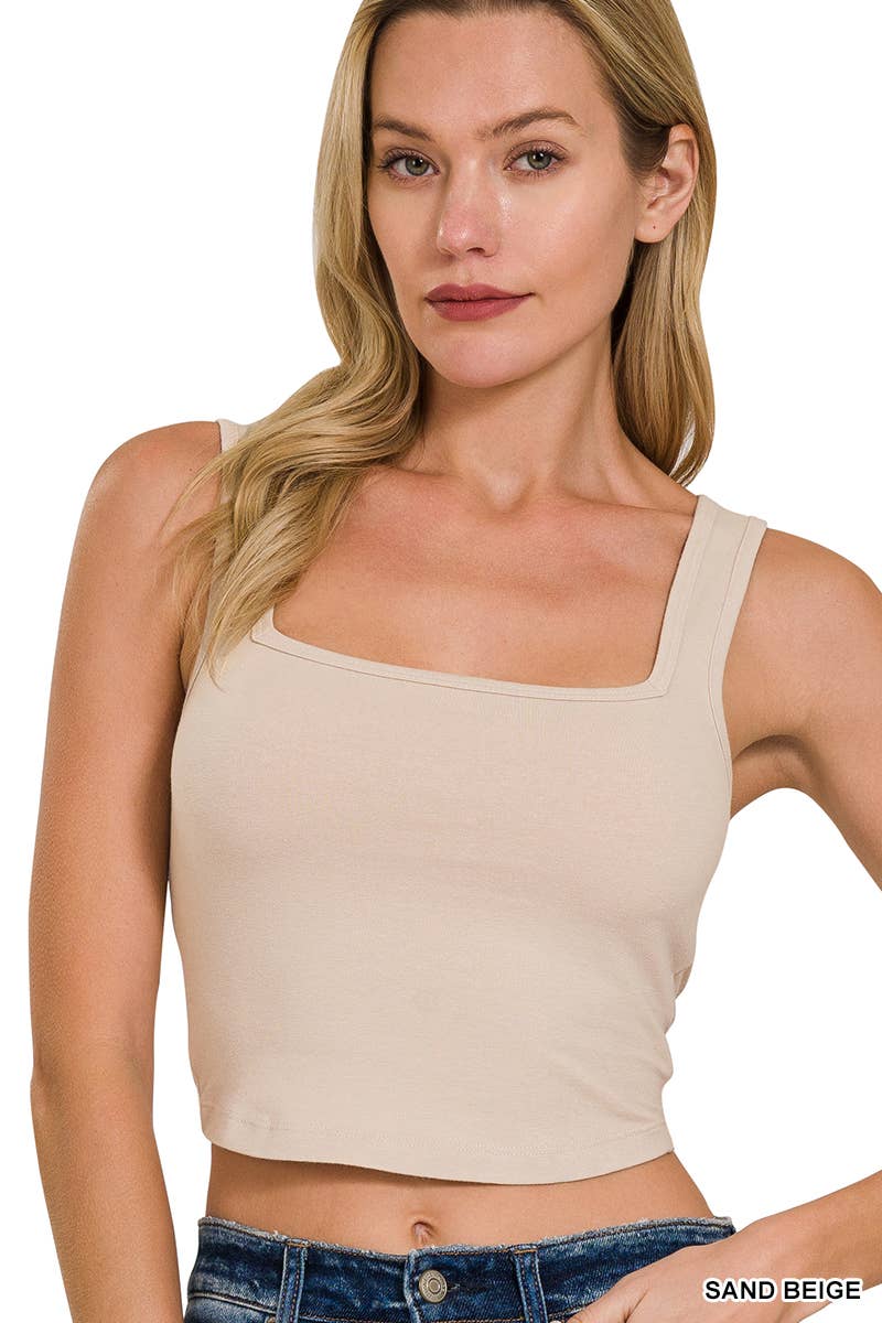 `.Cotton Square Neck Cropped Cami Top