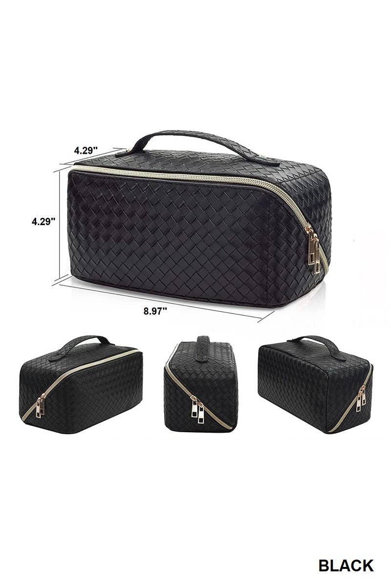._ SI-26420 Woven Vegan Leather Cosmetic Makeup Travel Bag