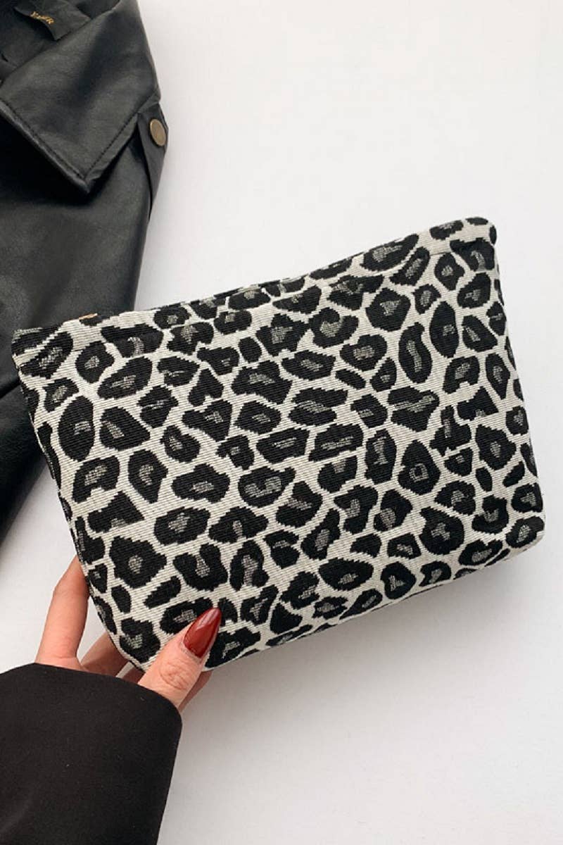 , SI-26663 Leopard Canvas Cosmetic Makeup Travel Clutch Bag