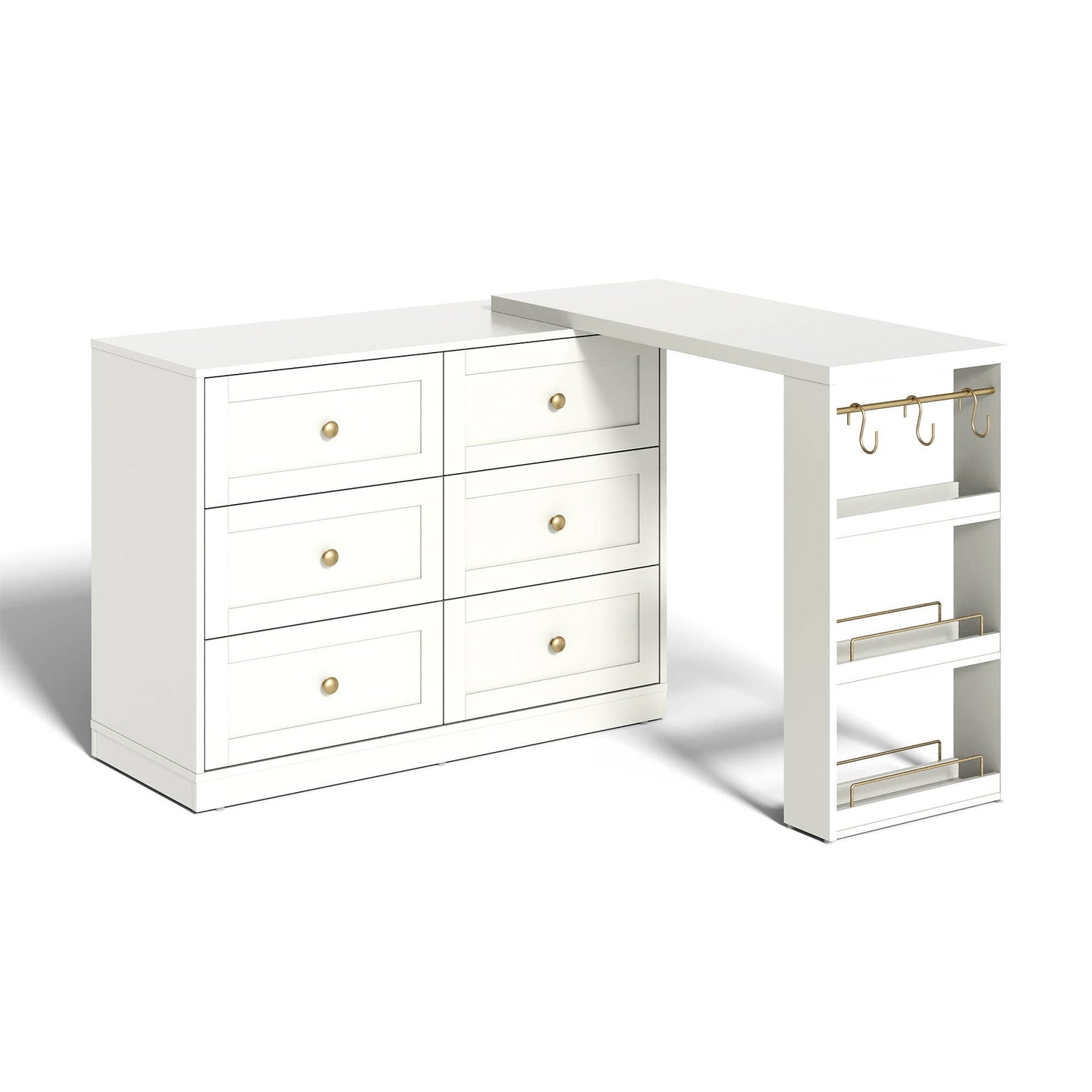 Makeup Vanity Desk with 6 Drawers, Extendable corner Vanity