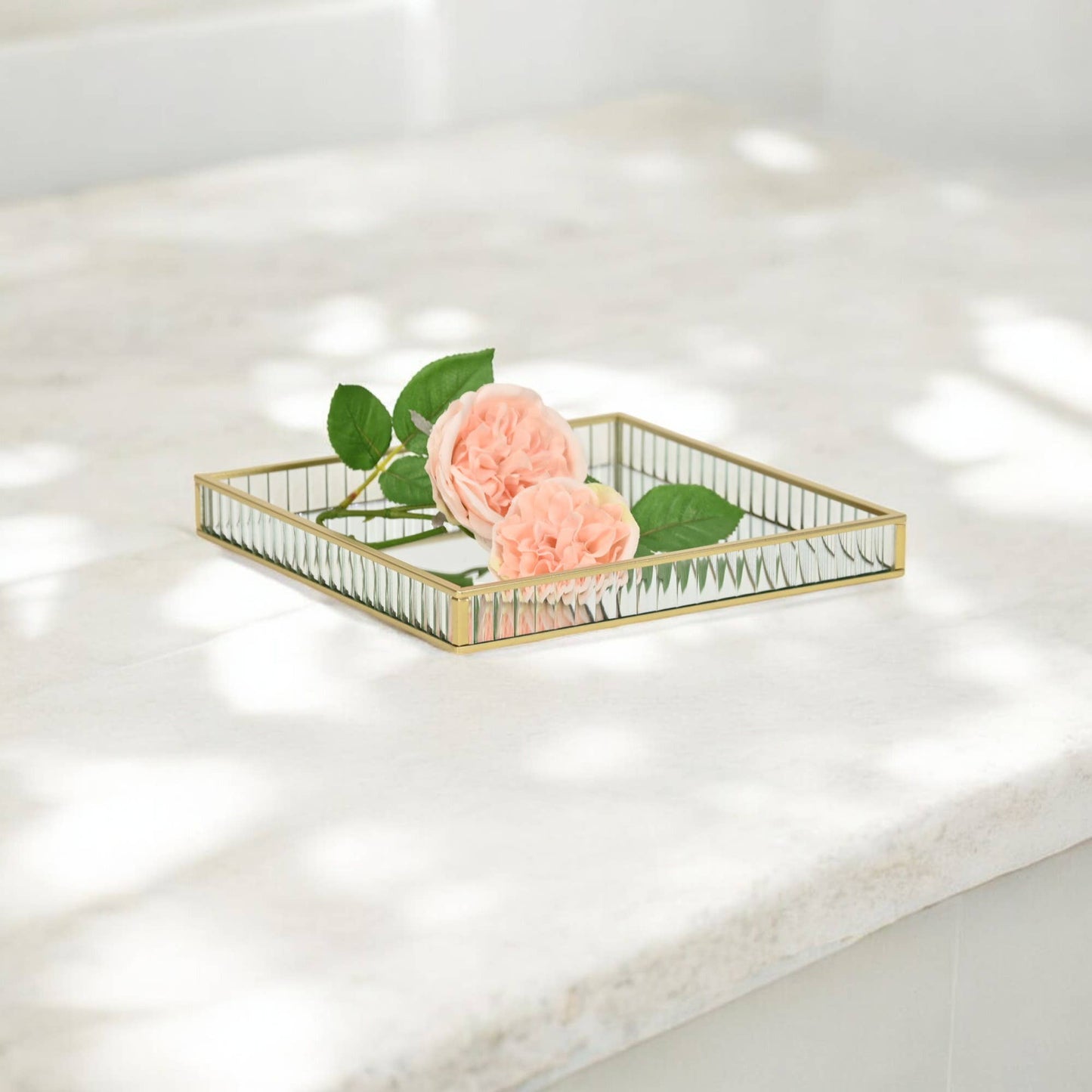 Veldra Gold Square Fluted Glass Tray