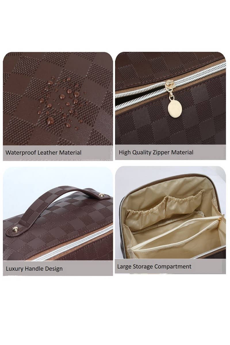 `.SI-25928 Vegan Leather Checkered Makeup Bag