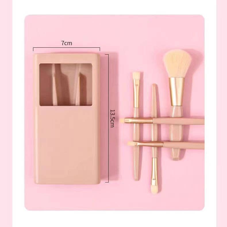 Smoosh - 5-Piece Makeup Brush Set with Mirror, Portable Travel Kit